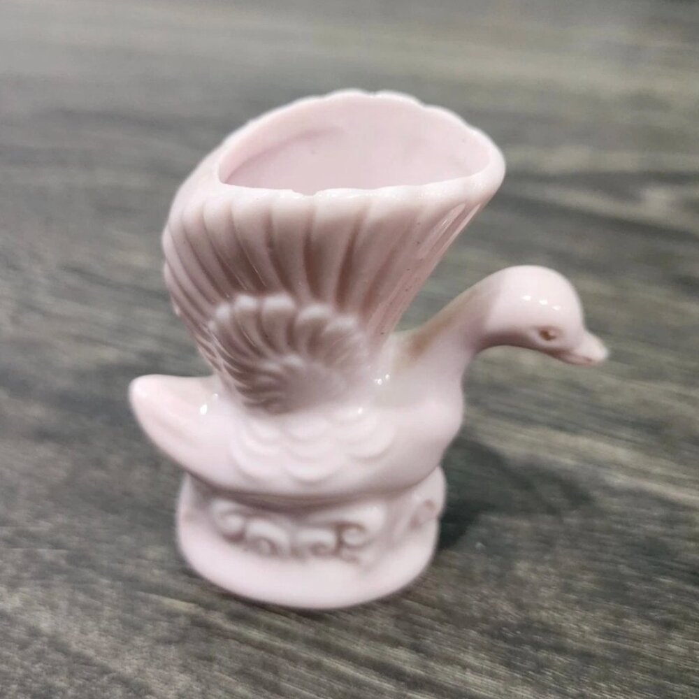 Vintage Swan Toothpick Holder Japan Porcelain Pink with flower - Picture 2 of 3